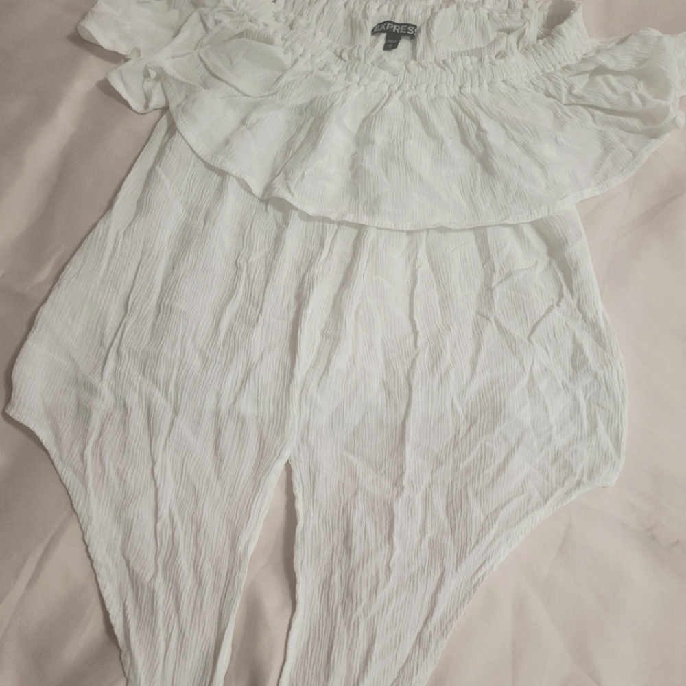 Womans Size medium off the shoulder ruffled blouse with tie flaps